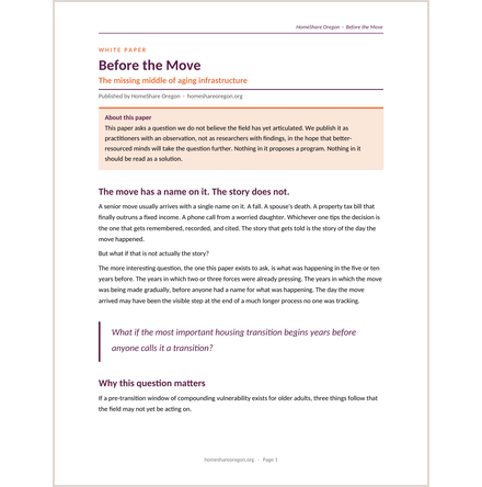 First page of the Before the Move white paper